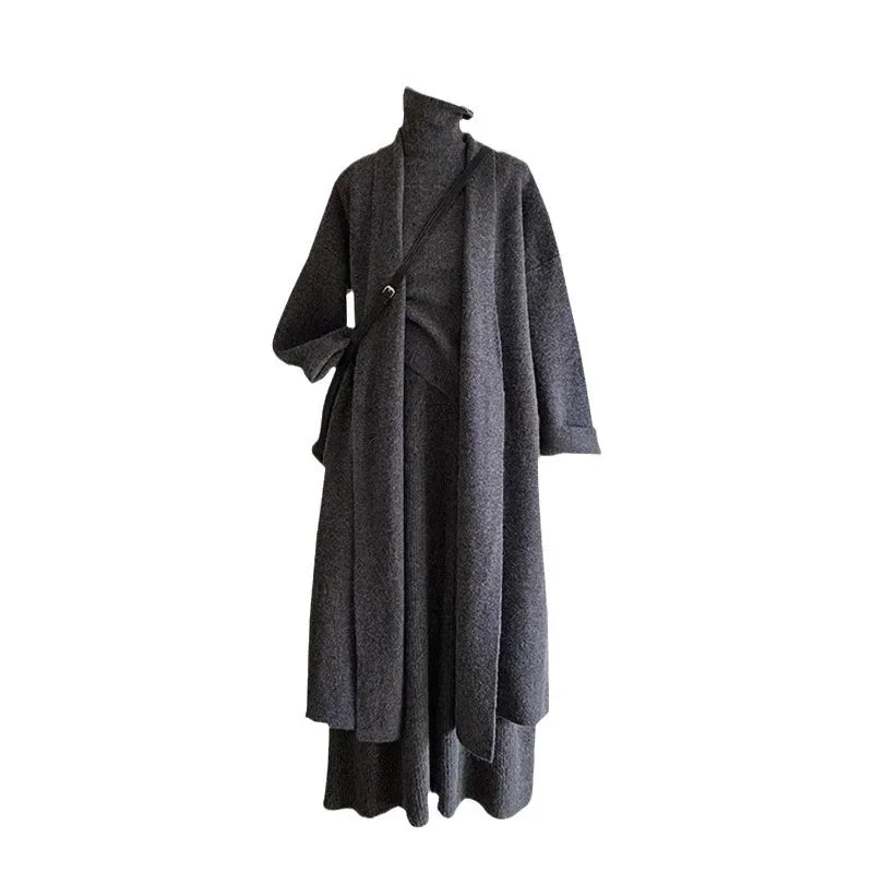 3-Piece Knitted Muslim Set - Cardigan, Waistcoat & Long Skirt Ensemble for Women