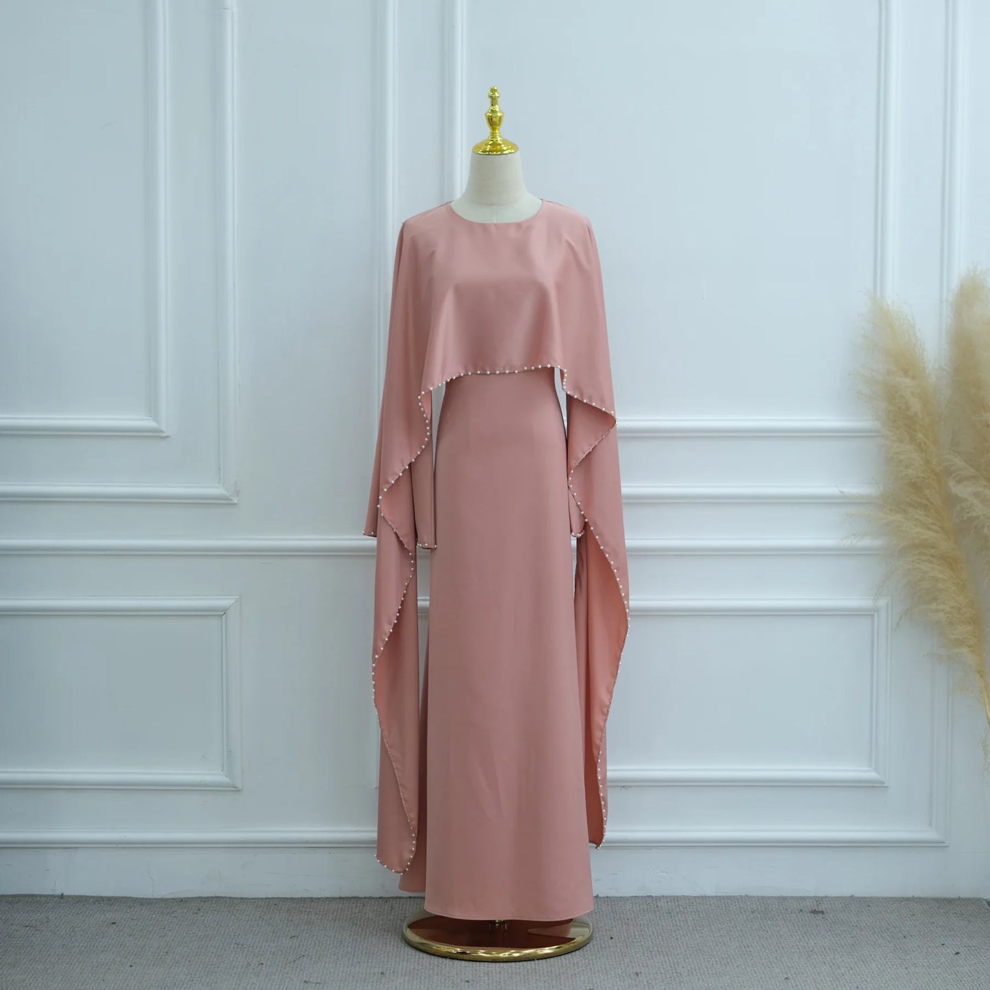 Elegant Beaded Muslim Party Dress - Long Sleeve Abaya Jalabiya for Eid & Ramadan