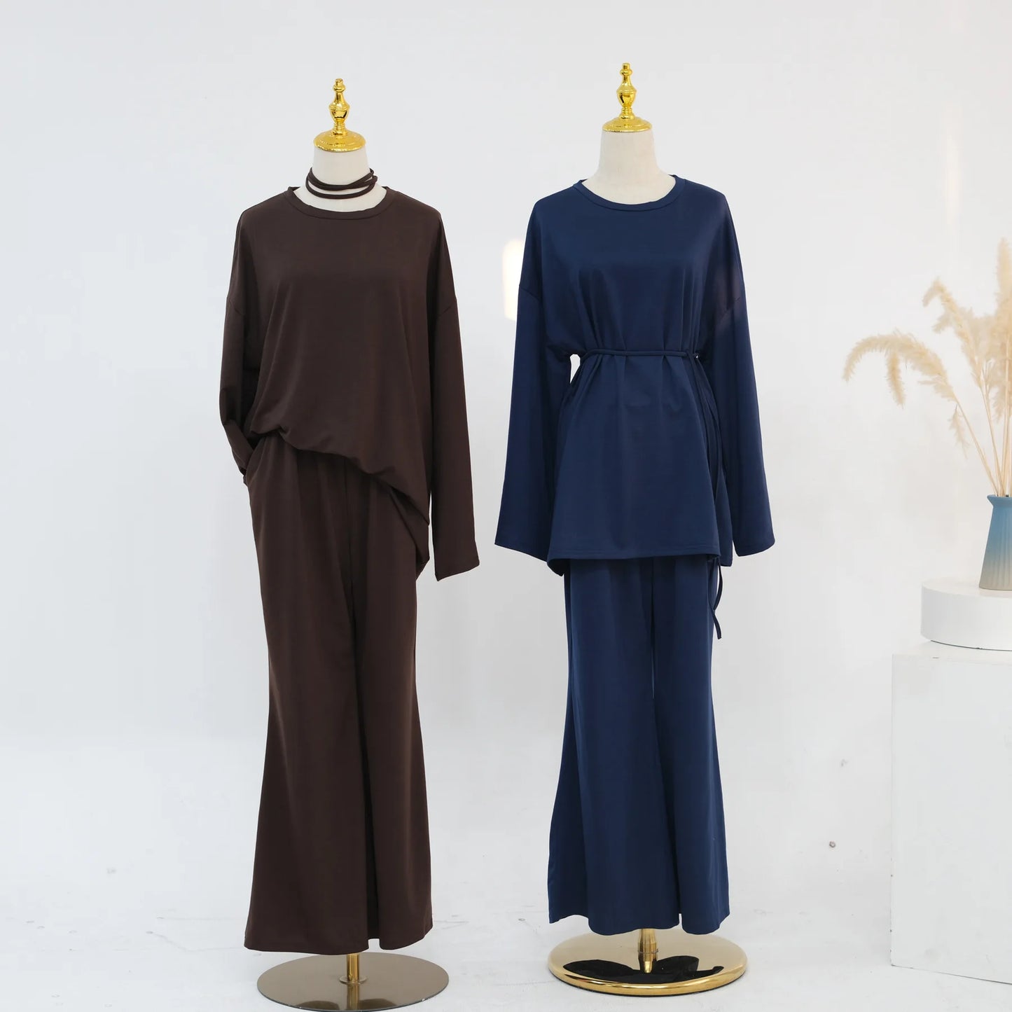 Plain 2-Piece Set - Top & Pants Modest Outfit