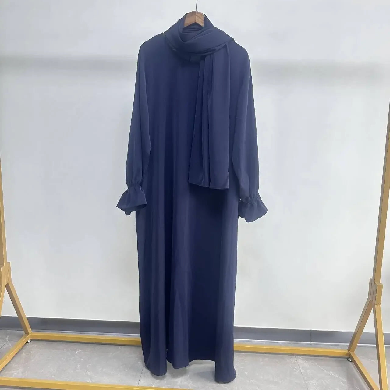 Muslim Modest Abaya Dress with Headscarf - Flare Sleeve Prayer Robe