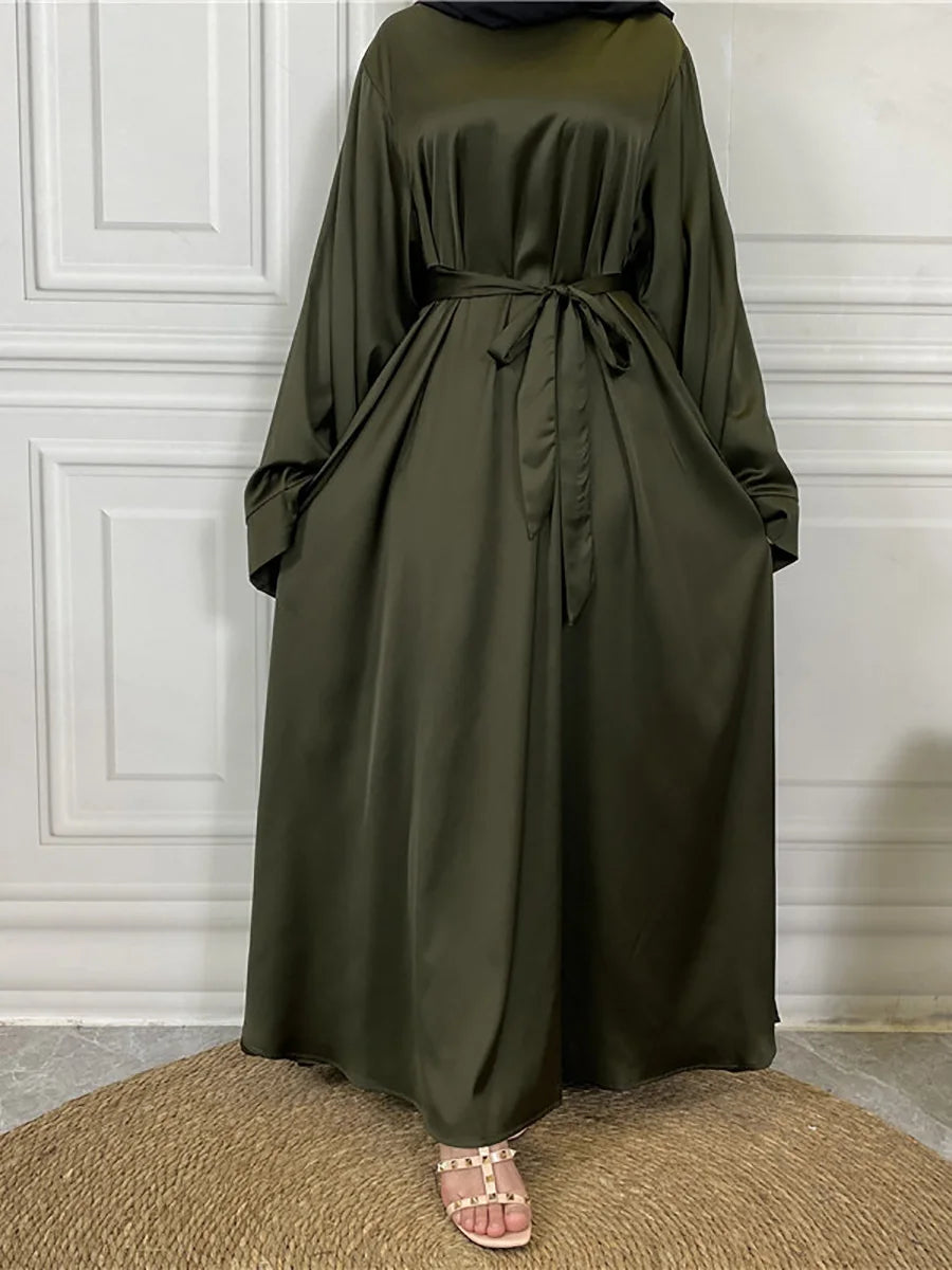 Elegant Satin Abaya with Sashes - Simple Maxi Dress