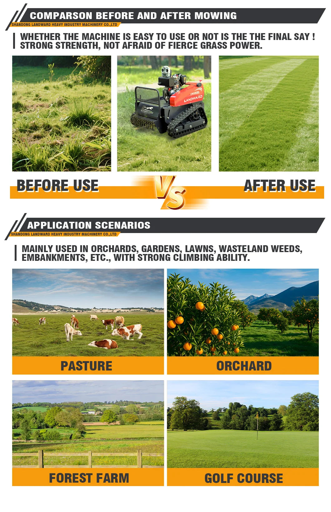 LANDWARD CM800BL Crawler Remote Control Lawn Mower | 10HP Diesel | CE Certified