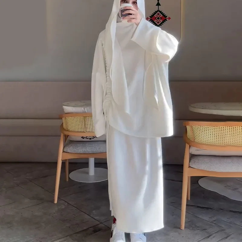 2-Piece Prayer Set with Drawstring Folds - Khimar & Skirt