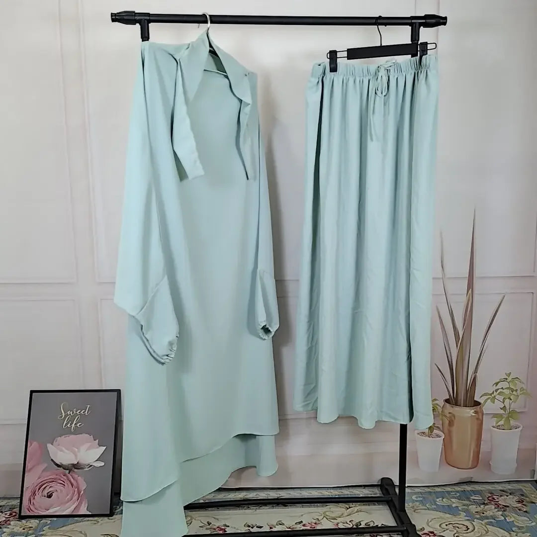2-Piece Long Khimar & Skirt Prayer Set - Muslim Women Prayer Garment | Ramadan Eid 2025