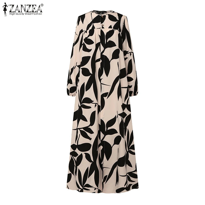 Ruffled Print Abaya - Casual A-Line Maxi Dress