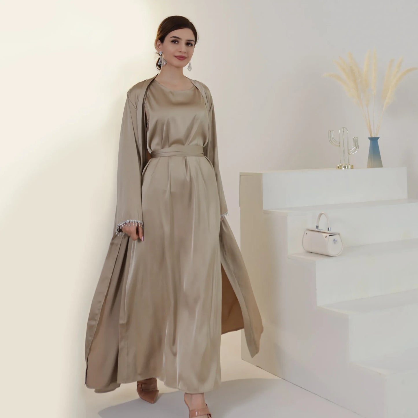 Nida 3-Piece Set with Crystal Chain - Elegant Evening Abaya