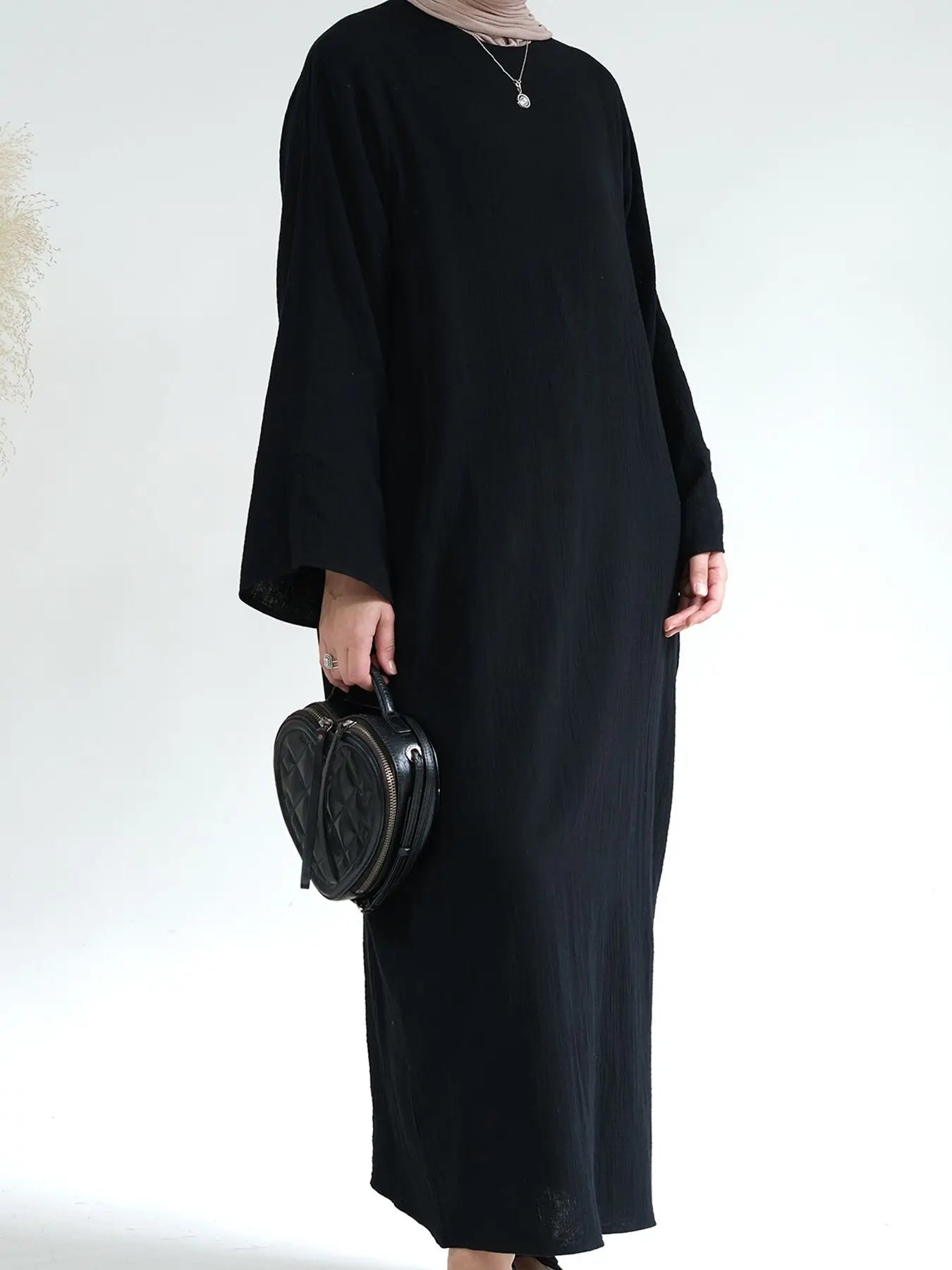 100% Crumpled Cotton Abaya - Loose Long Dress with Full Sleeves | Ramadan & Prayer