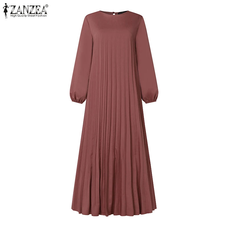 Pleated Maxi Dress - Elegant Long Sleeve Abaya