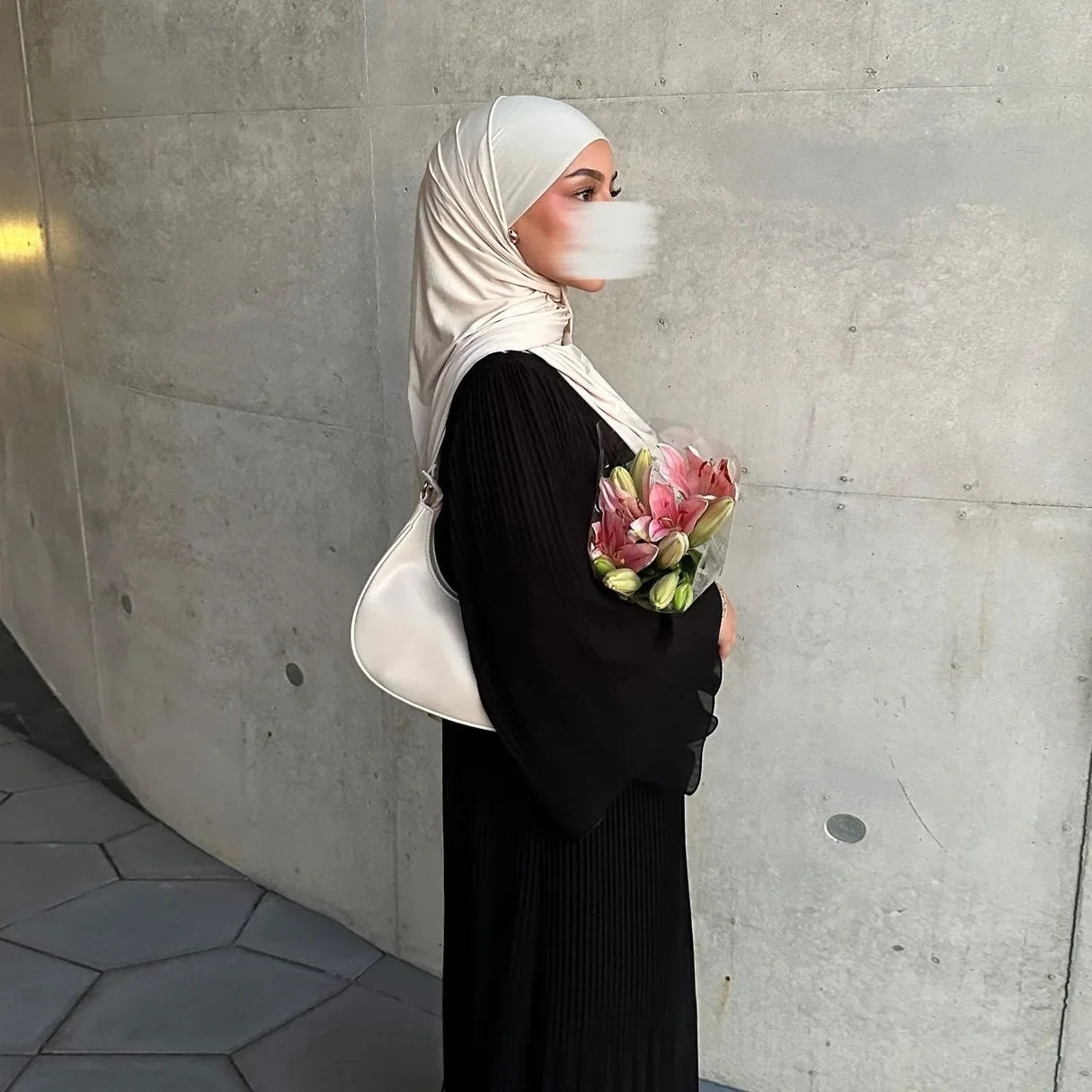 Pleated Flare Sleeve Abaya - Elegant Party Dress