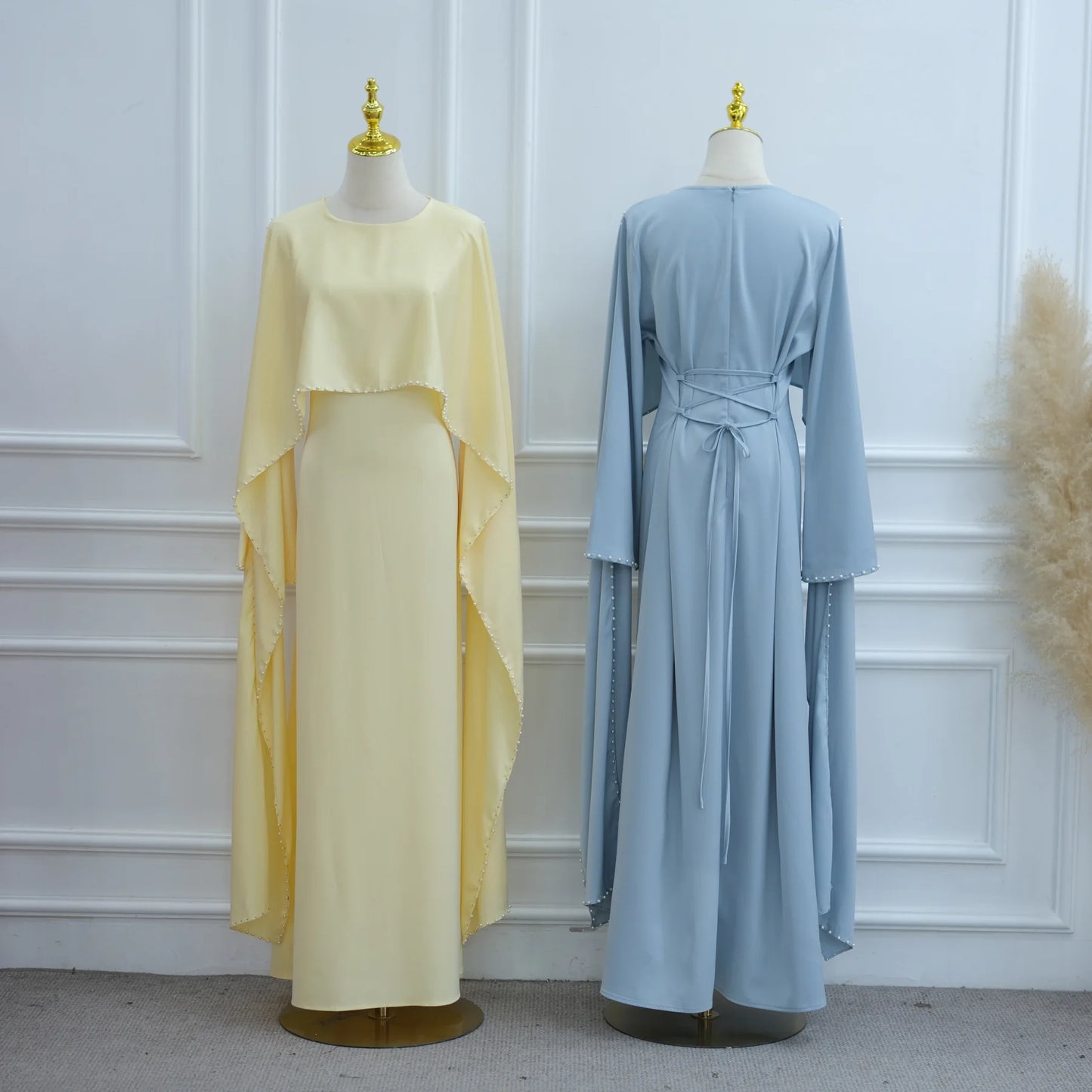 Elegant Beaded Muslim Party Dress - Long Sleeve Abaya Jalabiya for Eid & Ramadan