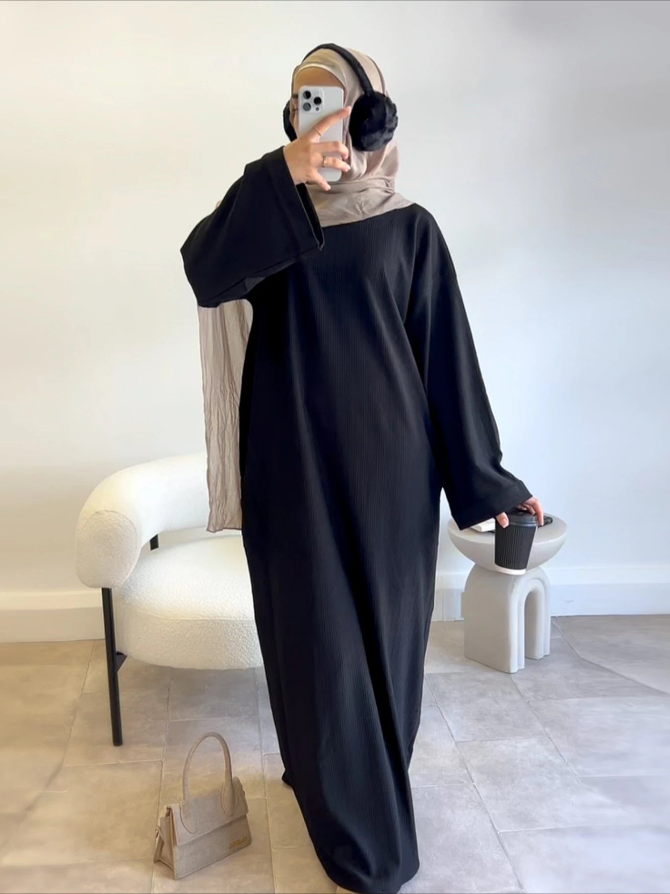 Corduroy Muslim Abaya Dress - Long Robe Kaftan for Women | Ramadan & Eid 2025