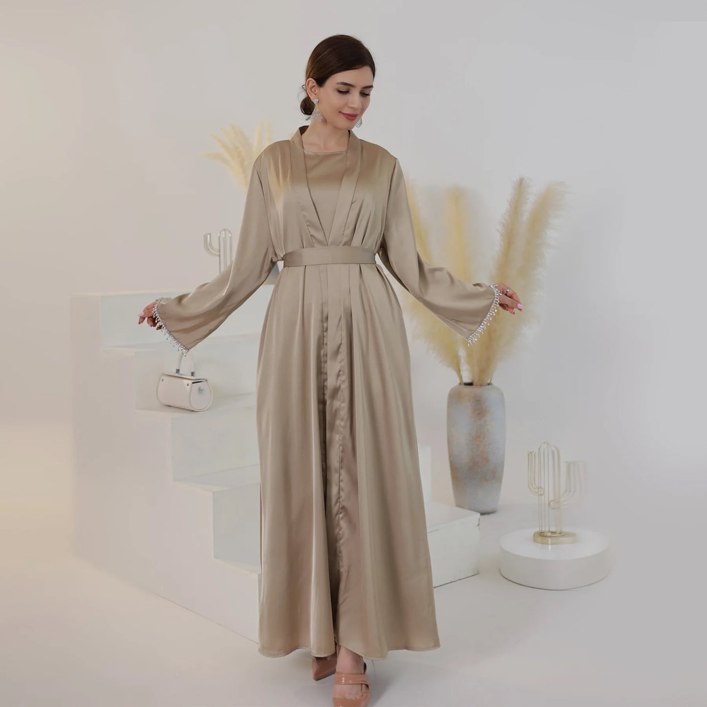 Nida 3-Piece Set with Crystal Chain - Elegant Evening Abaya