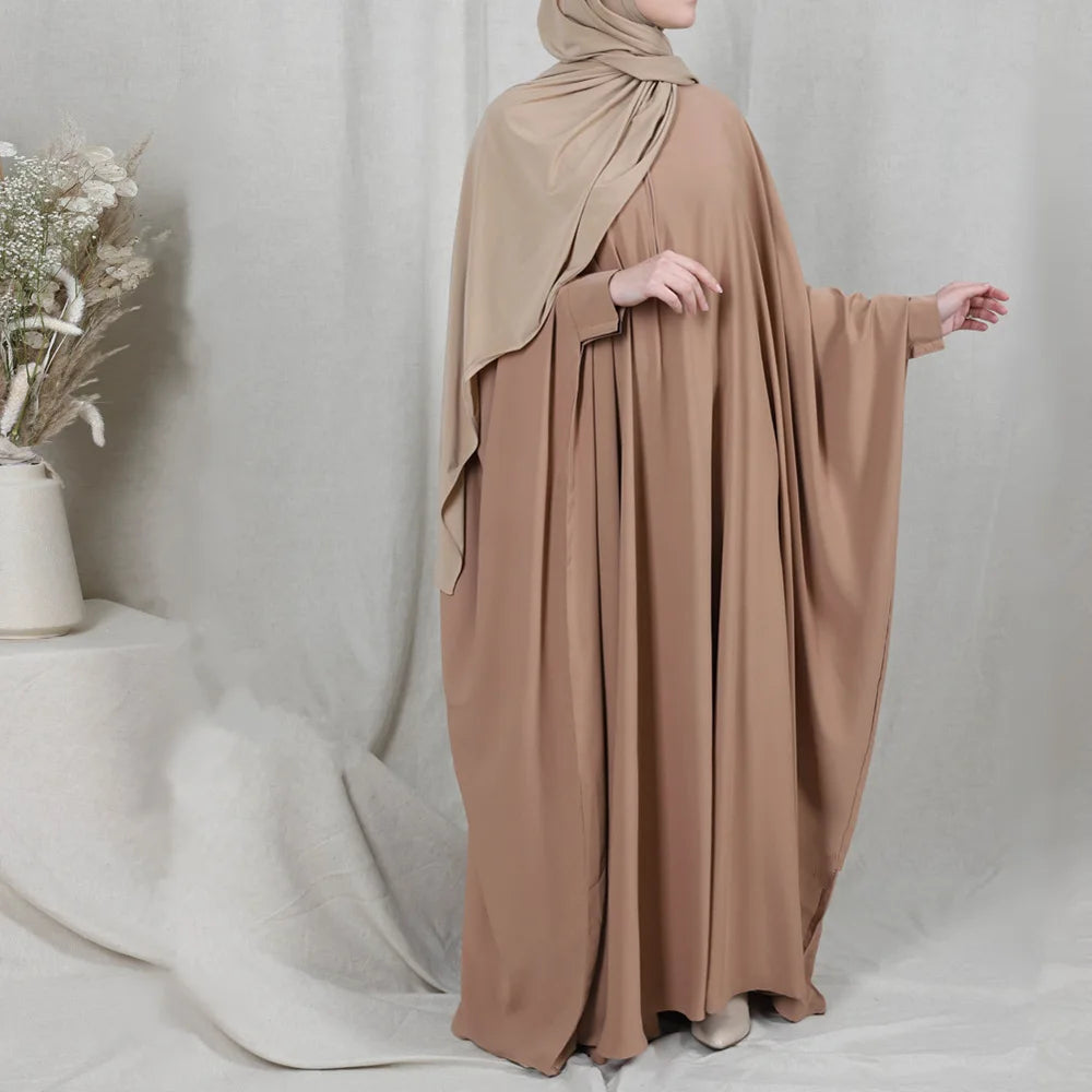 Muslim Women's Zipper Front Abaya - Modest Prayer Dress with Bat Sleeves