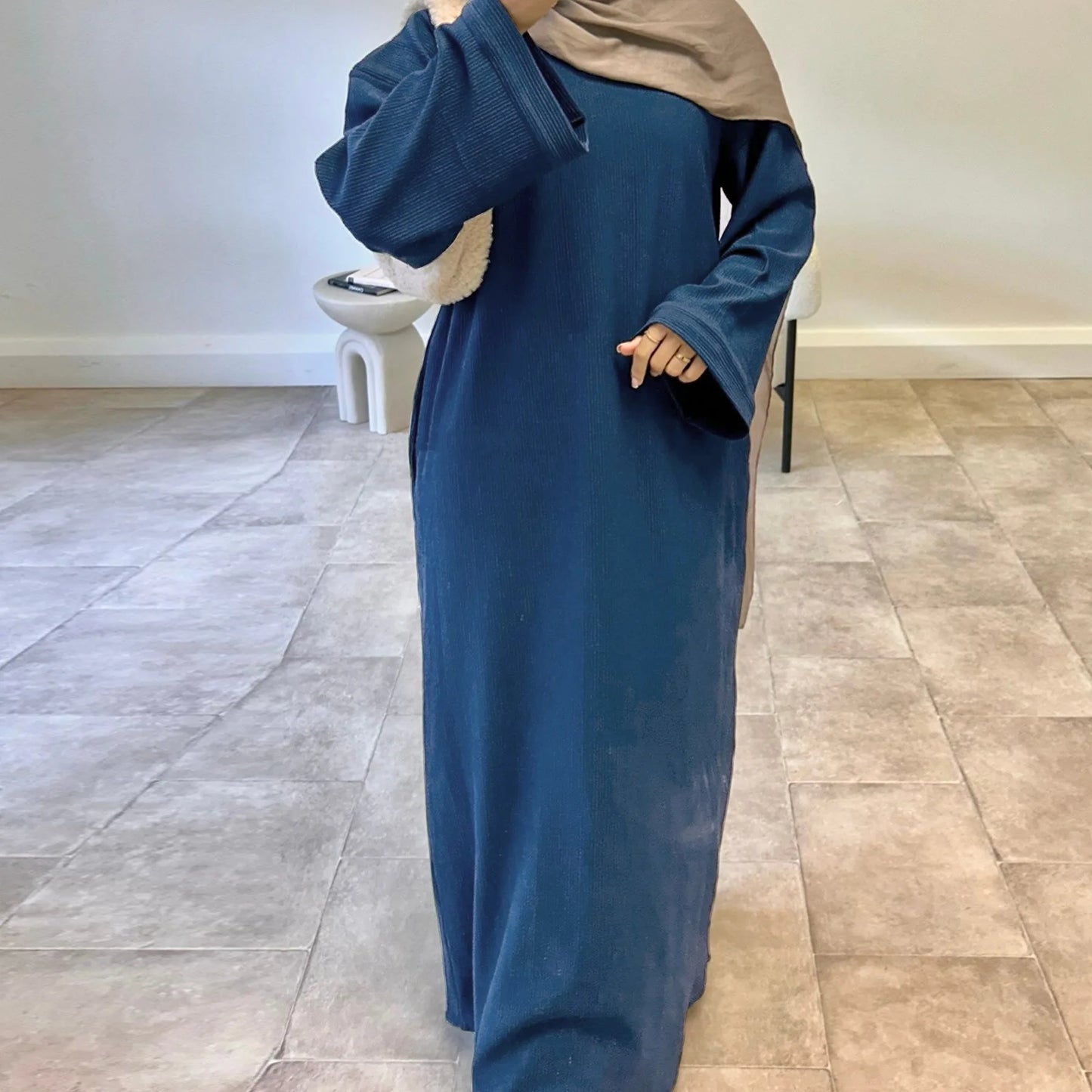 Corduroy Muslim Abaya Dress - Long Robe Kaftan for Women | Ramadan & Eid 2025