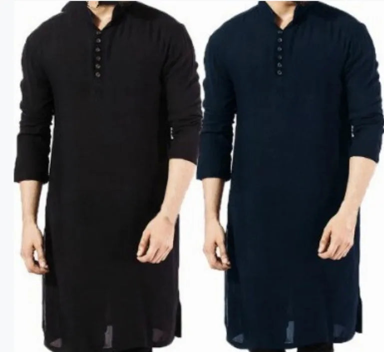 Men's Long Thobe with Zipper - Casual Muslim Robe