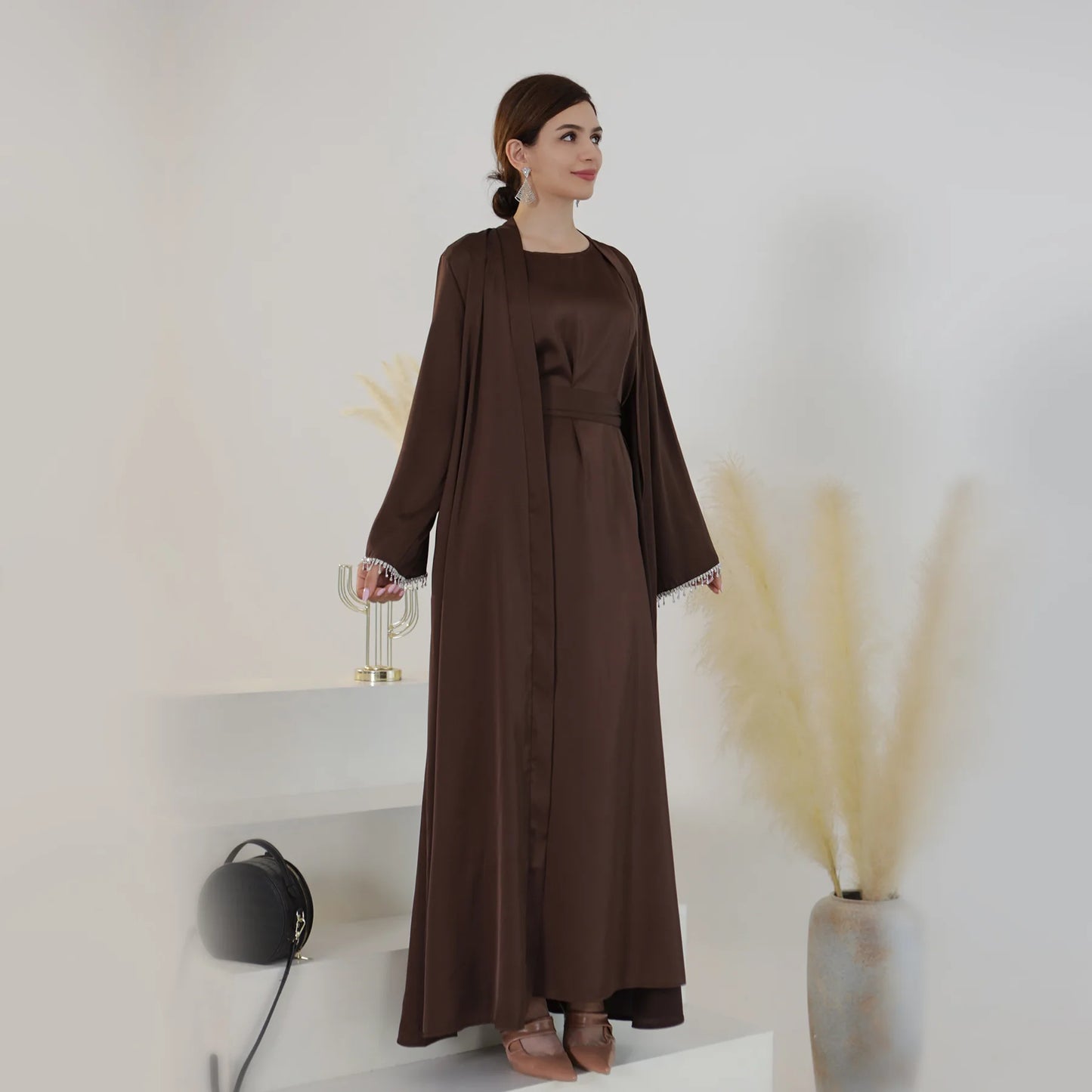 Nida 3-Piece Set with Crystal Chain - Elegant Evening Abaya