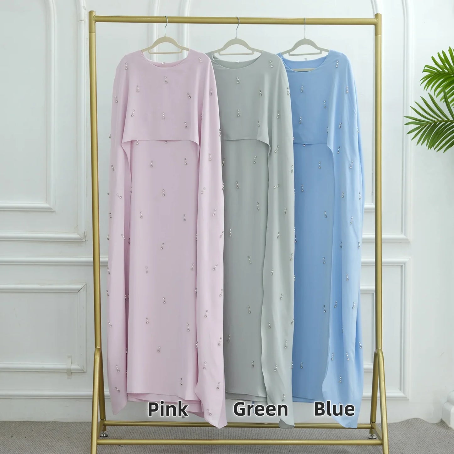 Pearl Diamond Embellished Luxury Abaya Caftan - Elegant Muslim Dress
