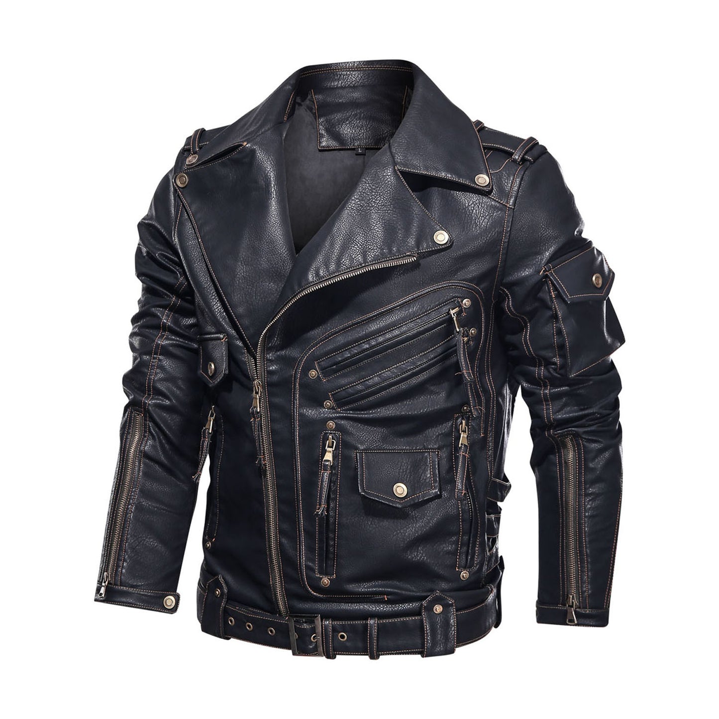 Men's Punk Style PU Motorcycle Jacket | Black, Brown & Khaki | S–3XL