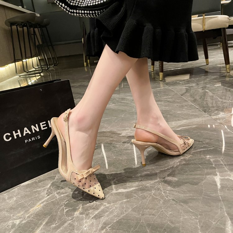 Polka-Dot Mesh Stiletto Slingback Heels