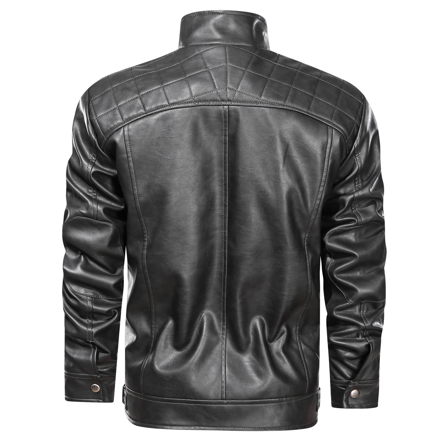 Men's Faux Leather Cafe Racer Jacket — Dark Gray & Yellow