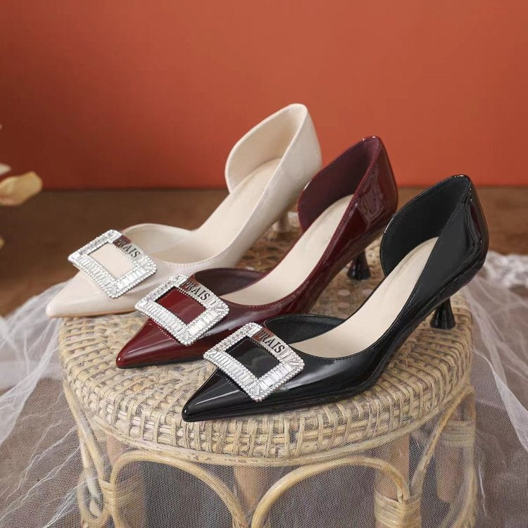 Rhinestone Square Buckle D'Orsay Pumps – Women's Stiletto Heels