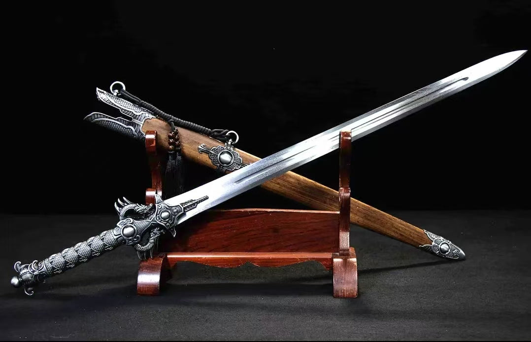 Xiehun One-Piece Pattern Steel Sword – Rosewood Scabbard Collectible Blade
