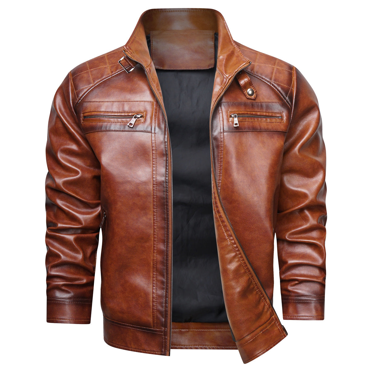 Men's Faux Leather Cafe Racer Jacket