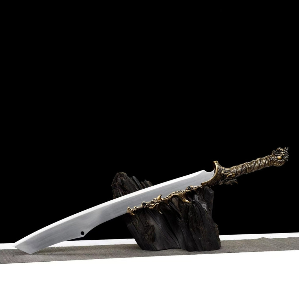 Integrated Blades Flaming Frenzy Saber, Dragon Slaying Saber, Long Style Ox Tail Saber  High Manganese Steel Unsharpened Cold Weapon Crafts