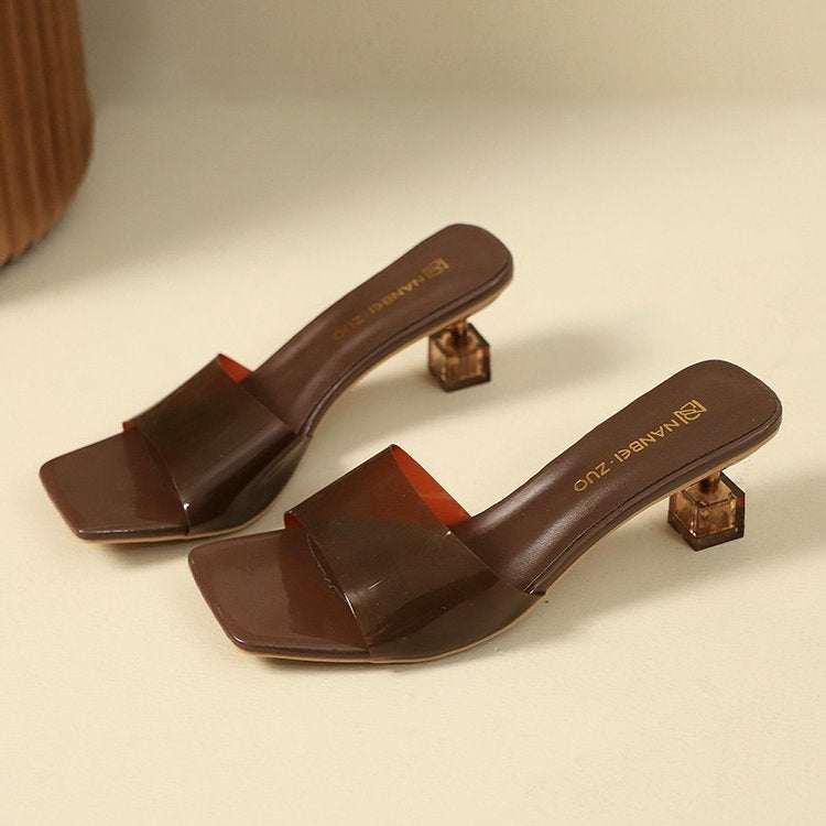 Women's Patent Square-Toe Kitten Heel Mule Sandals