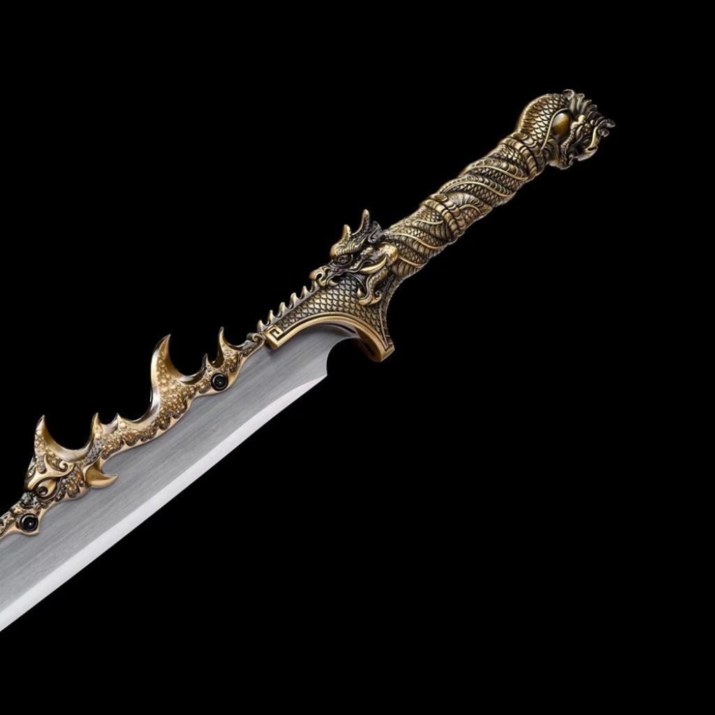 Integrated Blades Flaming Frenzy Saber, Dragon Slaying Saber, Long Style Ox Tail Saber  High Manganese Steel Unsharpened Cold Weapon Crafts