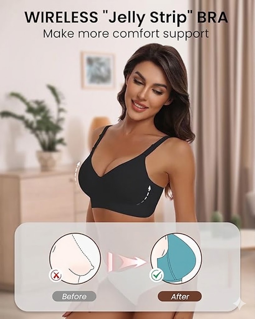 Formiva V-Neck Jelly Wireless Bra – No Underwire, Full Coverage Support