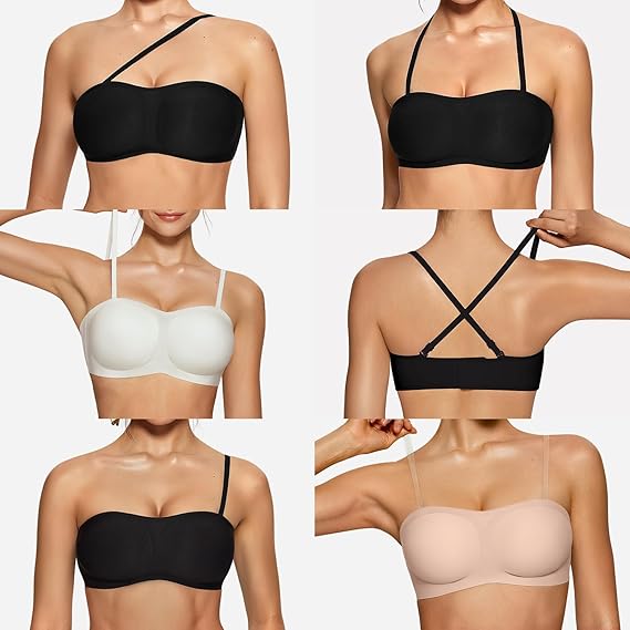 Women's Non-Slip Strapless Bandeau Bra | Wireless Padded Tube Bra