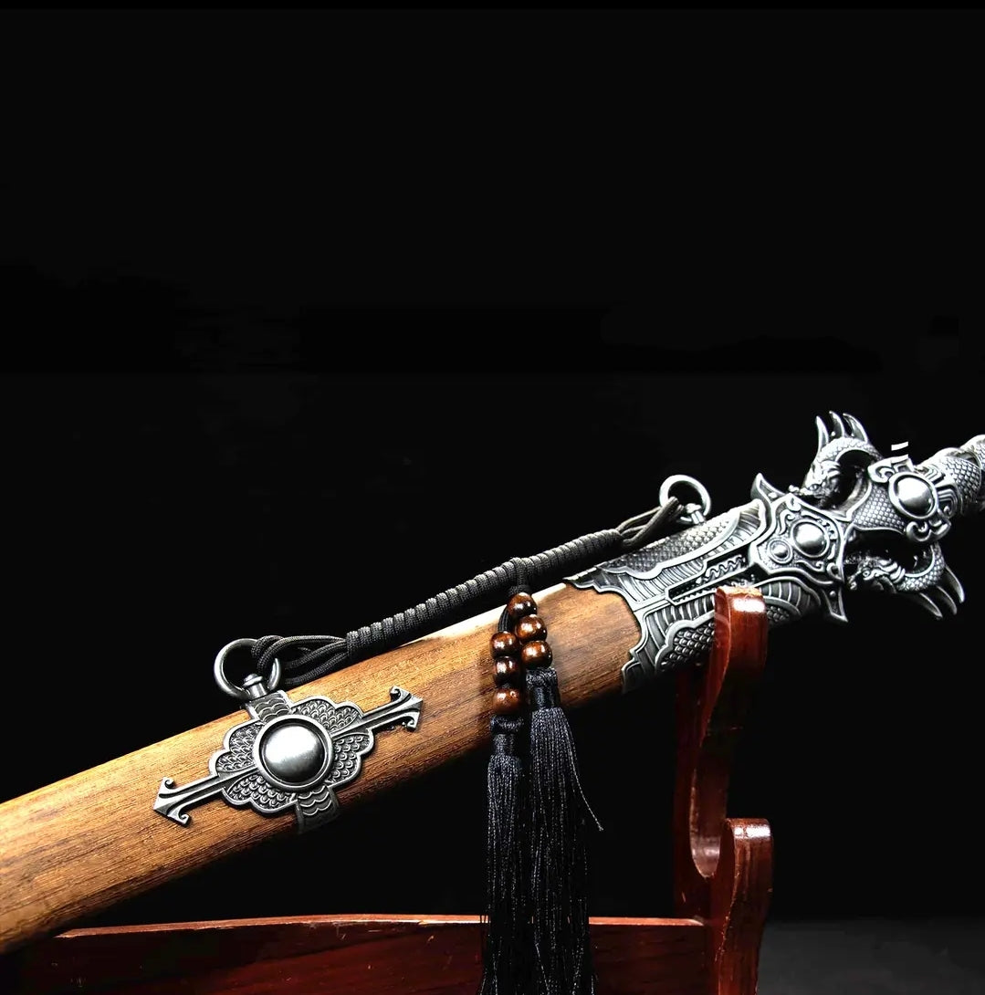 Xiehun One-Piece Pattern Steel Sword – Rosewood Scabbard Collectible Blade