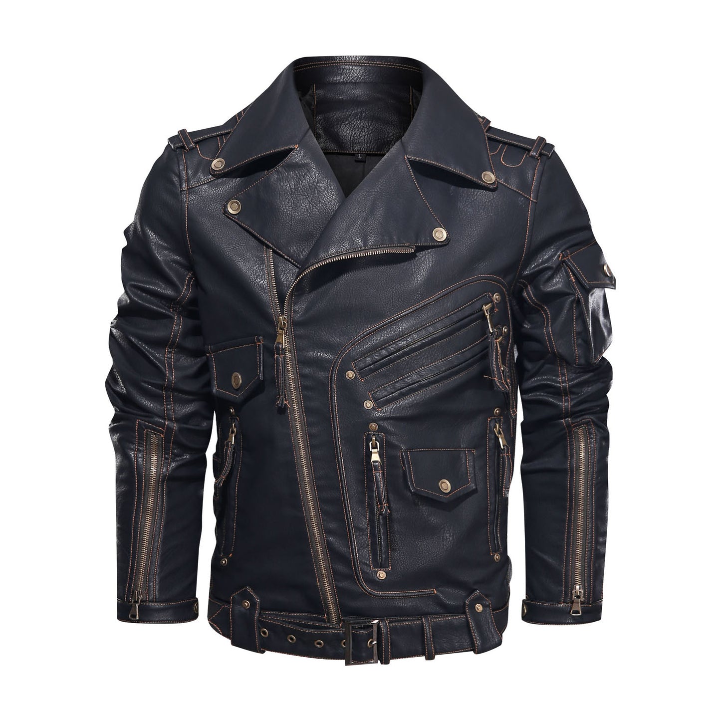 Men's Punk Style PU Motorcycle Jacket | Black, Brown & Khaki | S–3XL
