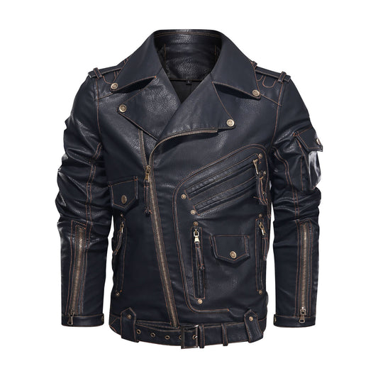 Men's Punk Style PU Motorcycle Jacket | Black, Brown & Khaki | S–3XL