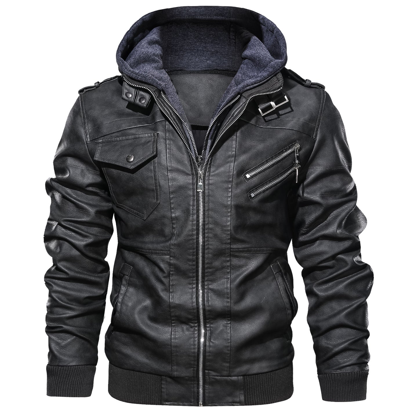 Men's Slim Fit Faux Leather Jacket | Lapel Zip-Up | Black & Brown
