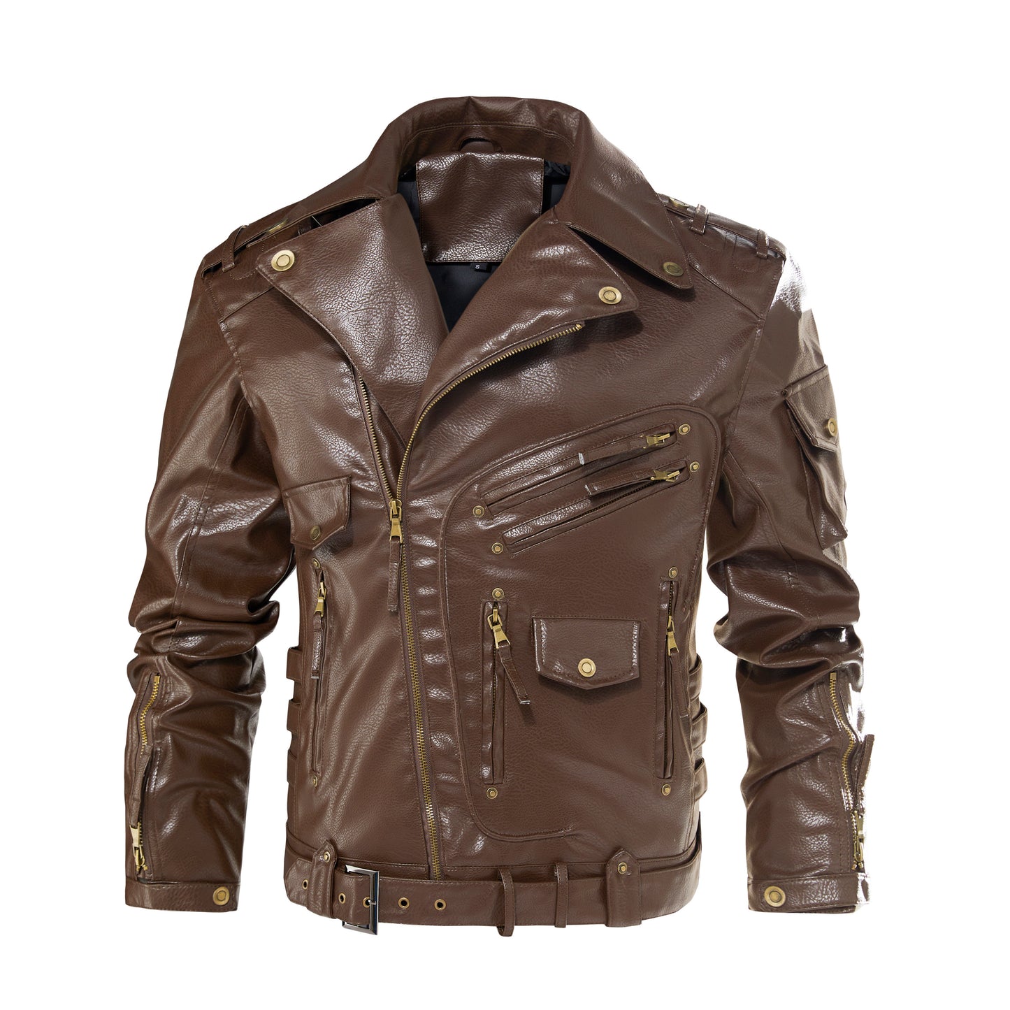Men's Punk Style PU Motorcycle Jacket | Black, Brown & Khaki | S–3XL